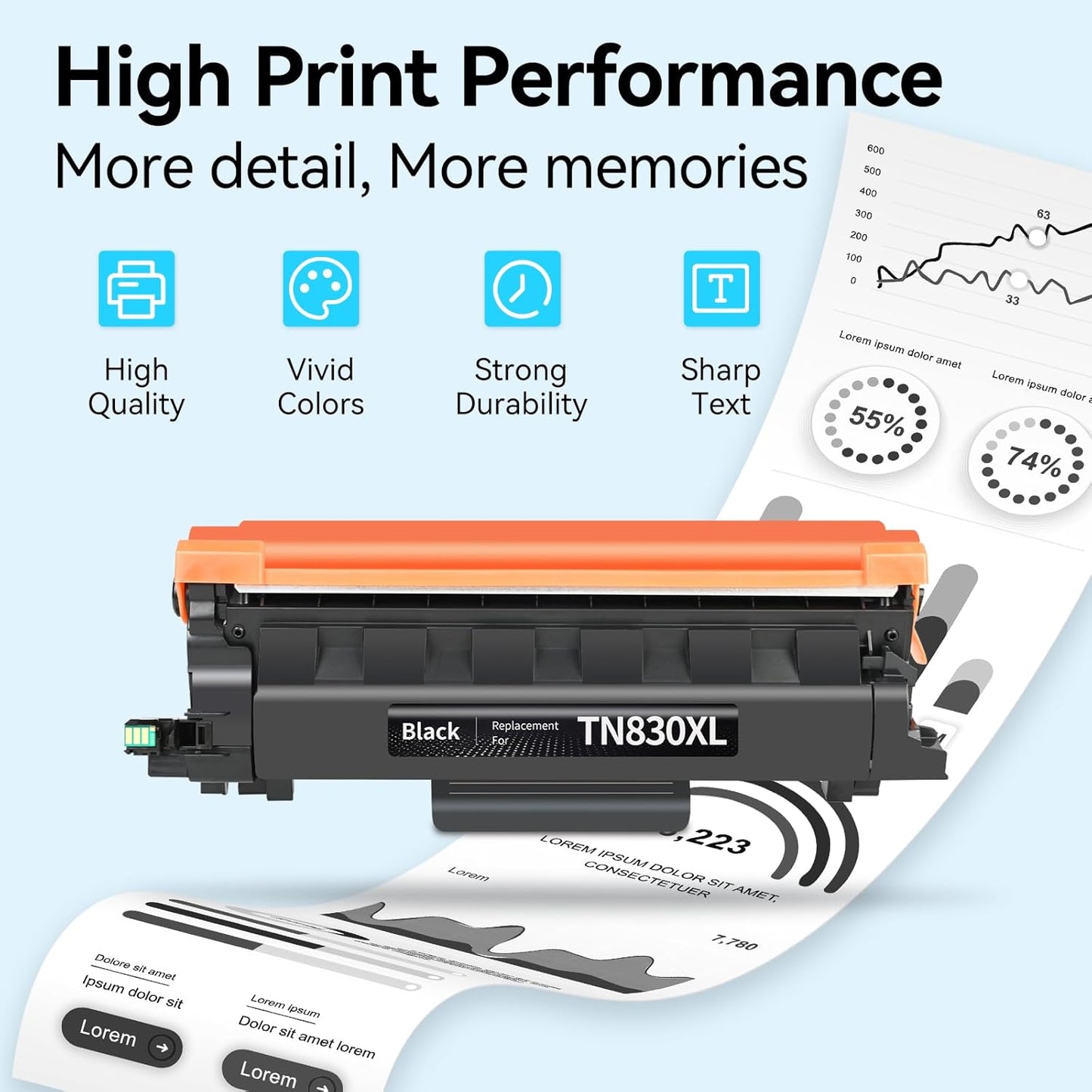 LEMERO UEXPECT Compatible for TN830XL Toner for Brother Printer Replacement for TN830XL TN 830XL TN-830XL Toner use with HL-L2460DW DCP-L2640DW HL-L2405W MFC-L2820DW HL-L2400D HL-L2480DW(Black,2 Pack)
