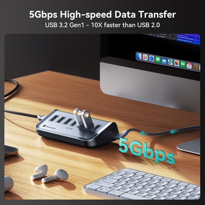 Yottamaster 7 Port USB 3.0 Hub, Data USB Hub Splitter with 3.2ft Cable Compatible with MacBook, Mac Pro, Compatible with Mac Mini, iMac, Laptop, PC, USB Flash Drives, Mobile HDD, Printer (3.2ft)