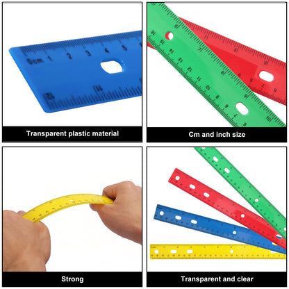200 Pack 12 Inch Plastic Rulers Bulk, 4 Color Plastic Ruler, Colourful Ruler with Dual-Scale Measurement, Easy to Store, for Home, Office, Practical Use by KUKLIPJIM
