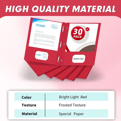 Two Pocket Folders, PANDRI 30 Pack Two Pocket Folders with Prongs, 3 Prong Folders Designed for Office and Classroom, Letter Size Red