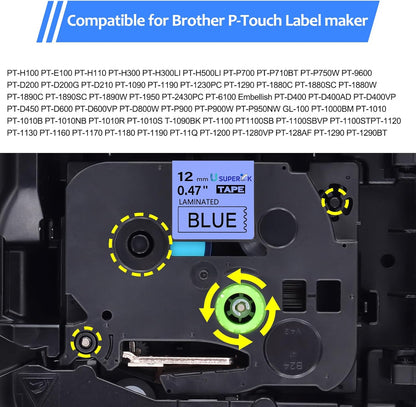 6PK TZe-531 12mm 0.47 Laminated Blue Tape Compatible for Brother P-Touch Label Maker Tape TZ-531 TZe TZ Label Tape TZe531 TZ531 Black on Blue for PT-D210 D220 H110 D200 D400 D600 H100