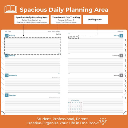 Weekly Monthly 2026 Planner (Jan.26-Dec.26),11.5"x8.5",12 Months Agenda Plan with Month Tabs & Pocket,Expenses/Note Pages, Appointment Book Calendar with Hardcover Vegan Leather Cover,Orange
