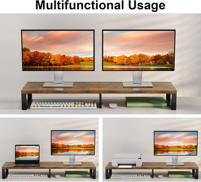 Zimilar Dual Monitor Stand Riser, Large Monitor Stand for Desk, Wood Monitor Riser with Storage Organizer for Home Office, Monitor Stands for 2 Monitors, Desktop Wooden Monitor Riser for Computer