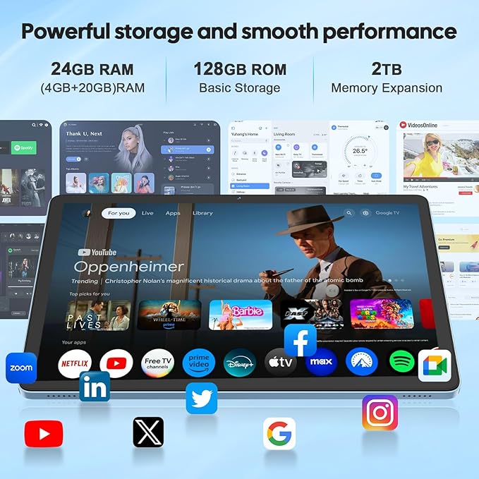 2026 11 inch Tablet, Android 15 Tablet with Keyboard, 24GB RAM+128GB ROM(2TB Expand), 8000mAh, Gemini AI, 2.4G/5G WiFi, BT5.0, GMS, Octa-core, 2 in 1 Tablets with Case, Mouse, Stylus(Silver Case)