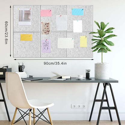 Large Cork Board 36" x 24", 6 Pack Felt Wall Tiles with Colored Pushpins, Bulletin Board with Removable Self-Adhesive Strips, Pin Board Cork Boards for Walls Office Home-Light Gray
