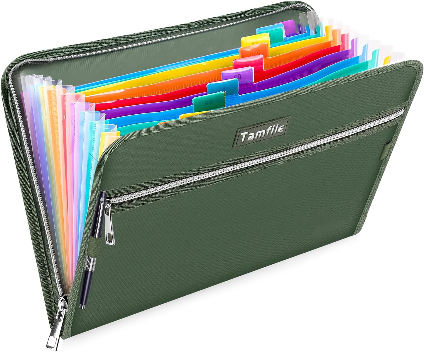 Fireproof Safe Accordion File Organizer Bag Folder,Waterproof Expanding Filing Folder with 14 Pockets, A4 Letter Size, Document Organizer Holder and Color Labels /2 Zipper (Green 14.3" x 9.8")