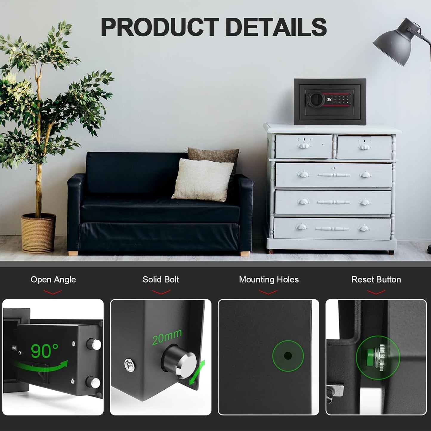 TIGERKING Digital Keypad Safe Box, Combination Lock Safes, 0.5 Cubic Feet Small Safe and Lock Box with Digital Keypad for Home, Office, Cash, Jewelry, Documents