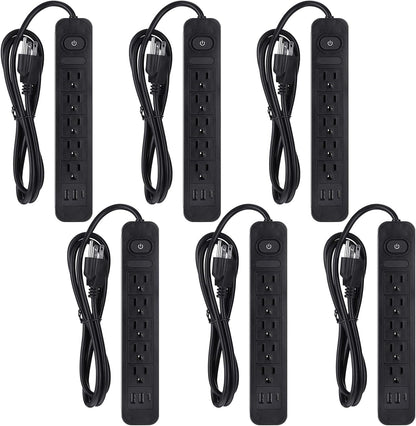Kanayu 6 Pieces Power Strip Surge Protector with 5 Ac Outlets and 3 USB Ports, Heavy Duty Extension Cords Plug for Home Office Dorm(4.92 ft,Black)