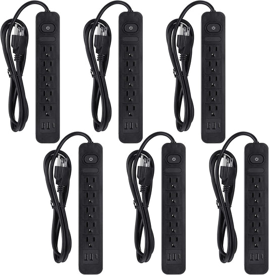 Kanayu 6 Pieces Power Strip Surge Protector with 5 Ac Outlets and 3 USB Ports, Heavy Duty Extension Cords Plug for Home Office Dorm(4.92 ft,Black)