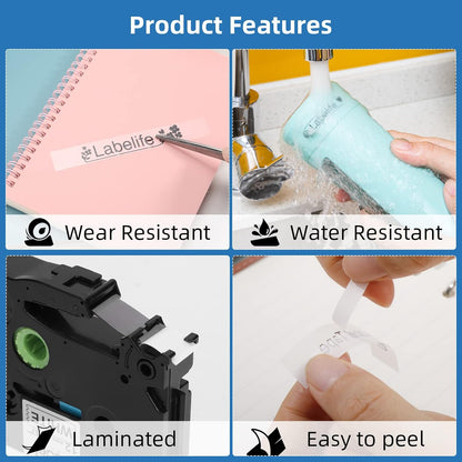 Labelife 9mm Label Maker Tape Clear TZe-121 Compatible with Brother TZe TZ Tape 9mm 0.35 Laminated Clear Ptouch TZe121 TZ-121 for Brother P Touch PTD210 PTD220 PTD400 PTD600 PTH110,4-Pack, 3/8''