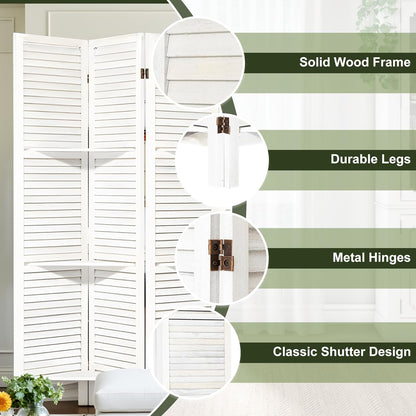 NicBex 6 Panel Room Divider 5.6FT Louvered Design Room Dividers with Display Storage Shelves Folding Privacy Screens Portable Freestanding Partition Wall Dividers for Home Bedroom Office, White