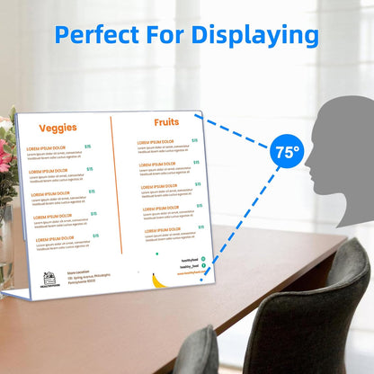 6 Pack L Shape Slanted Back 11x8.5 Plastic Sign Holders with Anti-Slip Pads, Business & Store Acrylic Tabletop Display Stand for Flyers, Menus, Documents, Price, Promotions, Wedding, Party Decoration