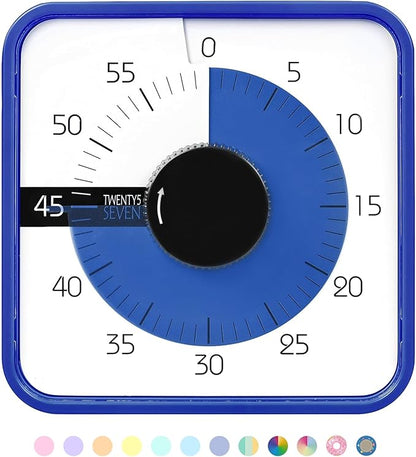 TWENTY5 SEVEN Countdown Timer 7.5 inch; 60 Minute 1 Hour Visual Timer – Classroom Teaching Tool Office Meeting, Mechanical Countdown Clock for Kids Exam Time Management Magnetic, Navy Blue