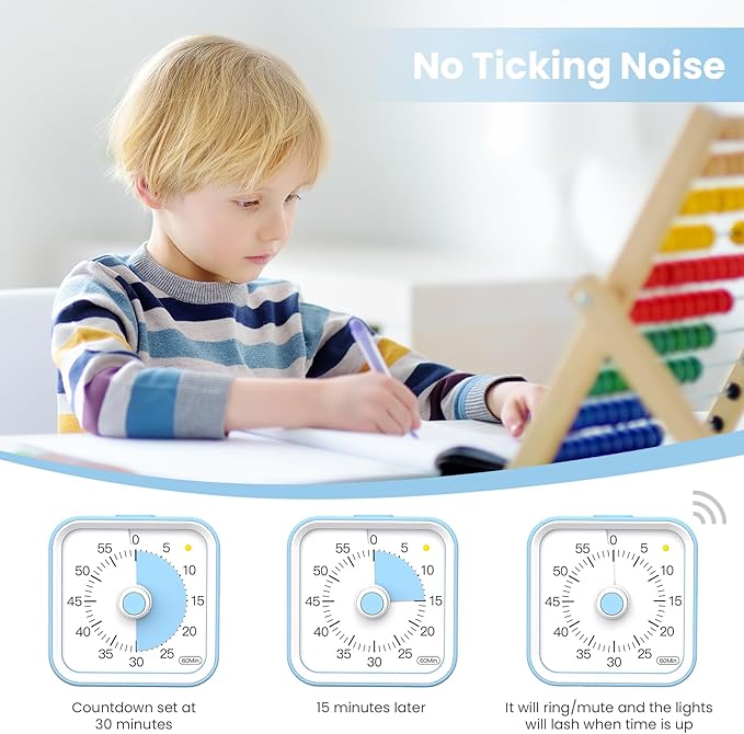 Visual Timer for Kids with Pause Function, 60 Minute Countdown Timer for Kids Desk Study, Teaching, Kitchen Cooking, Office Meetings, Time Management for ADHD (Blue)