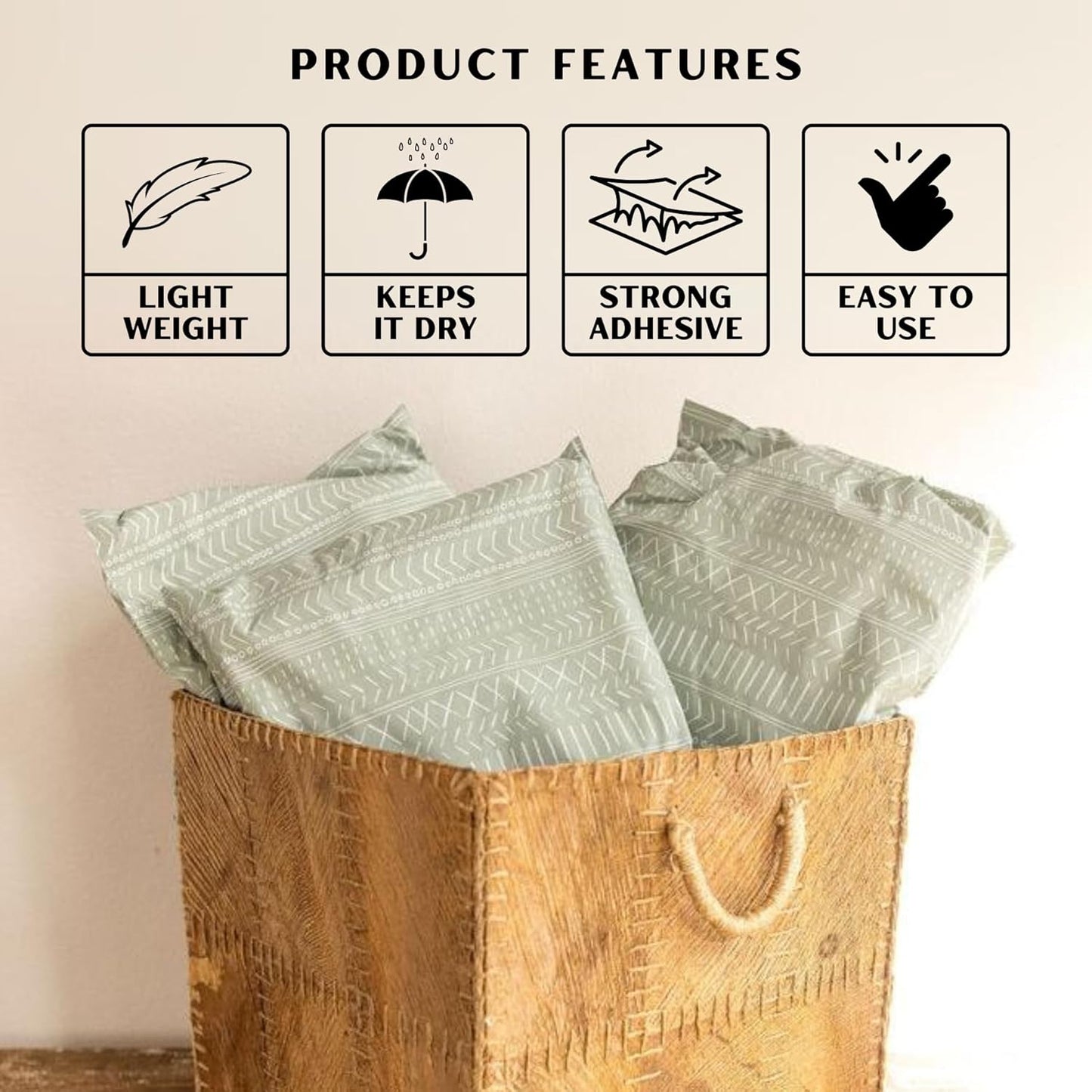 Poly Mailers 10x13 Inch 50 Pack Medium Shipping Bags Strong Thick Mailing Envelopes | Self Sealing Adhesive | Waterproof & Tear Resistant | Small Business Packaging for Clothing - Boho Sage Green