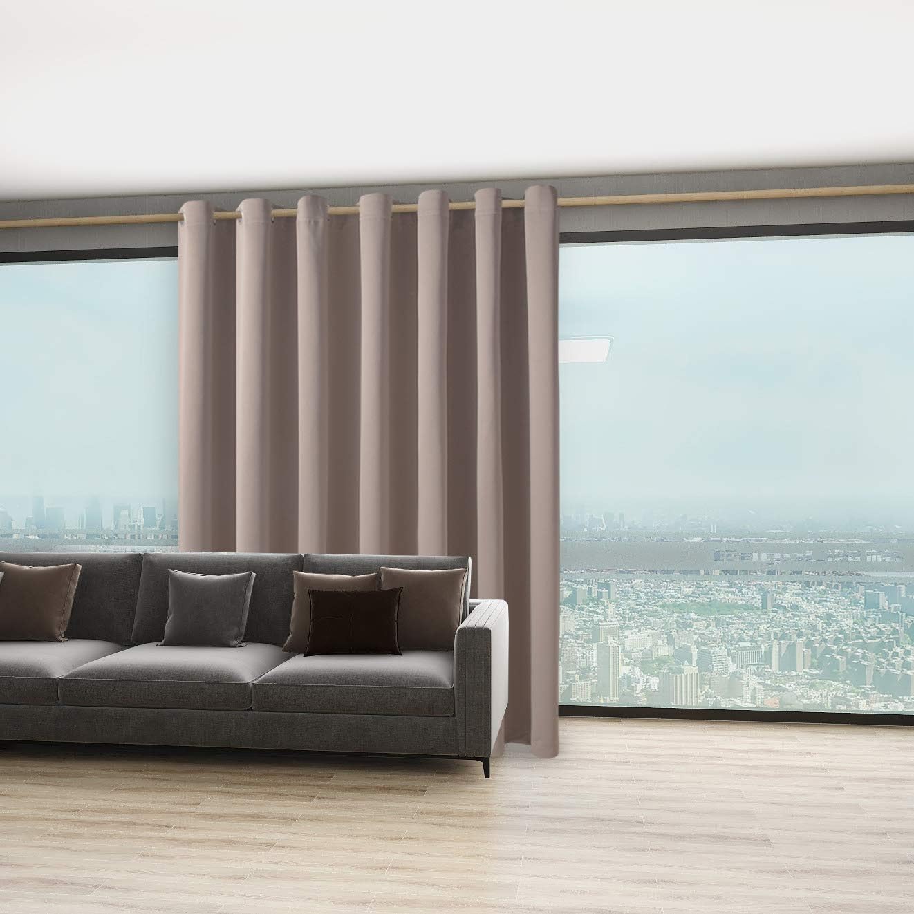 BONZER Room Divider Curtain Total Privacy Wall Noise Reducing Extra Wide Blackout Curtains for Patio Sliding Glass Door, 96L x 150W Inch (8L x 12.5W ft), 1 Panel, Khaki