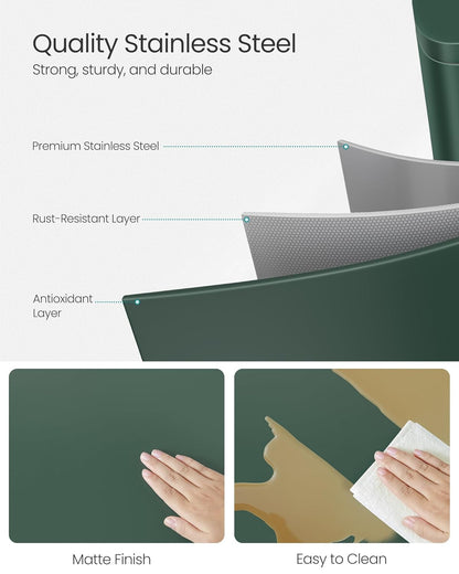 SONGMICS 13 Gallon (50 L) Trash Can, Stainless Steel Kitchen Garbage Can, Recycling or Waste Bin, Soft Close, Step-On Pedal, Removable Inner Bucket, Retro Green ULTB050C01