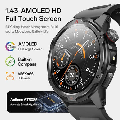 AOLON Smart Watch for Men (Answer/Make Call with 1.43'' AMOLED Display, IP68 Waterproof, 30+ Days Battery Life with100+Sport Modes Fitness Watch, Compass, Heart Rate, SPO₂ & Sleep Monitor（Silver）