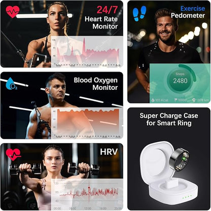 Health Tracker Ring, Smart Health Ring for Women Men with Heart Rate, Blood Oxygen, Sleep Monitor, Steps,Calories, No Subscription Fee, IP68 Waterproof Smart Ring for iPhone & Android (Black, 11#)