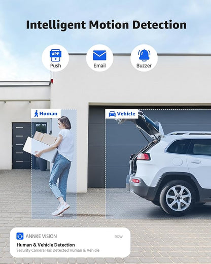 ANNKE 12MP Security Camera System, 16CH NVR Recorder with AI Motion Detection, 8pcs IP PoE Cams with Color Night Vision, Built-in Mic, Compatible with Alexa for Home Business Surveillance, 4TB HDD