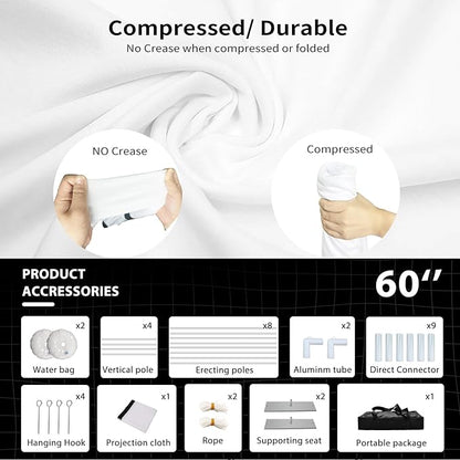 SKERELL Outdoor Projector Screen with Stand : Portable Projection Screen for Outside Theater Home Backyard Movies 60 inch [SK-60-US]