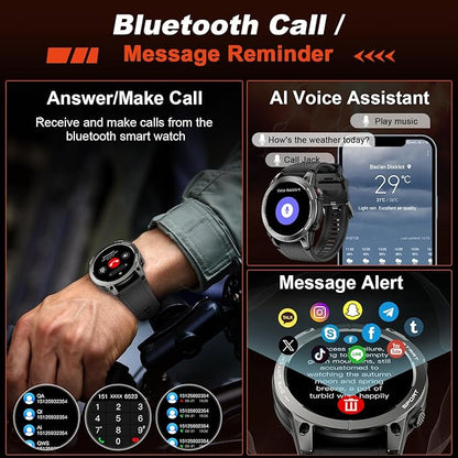 Smart Watch for Men GPS Fitness: 1.43" AMOLED Military Make Answer Call Running Digital Mens Watches Waterproof Smartwatch Android Phone iPhone Samsung Compatible Step Tracker SpO2 Heart Rate Monitor