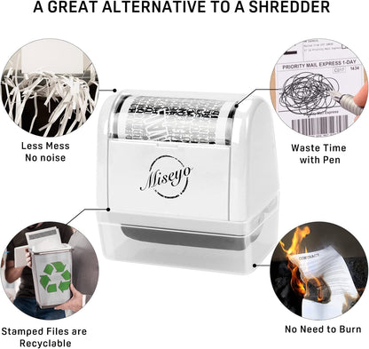 Miseyo Identity Theft Protection Roller Stamp Set - White (6 Refill Ink Incleded)
