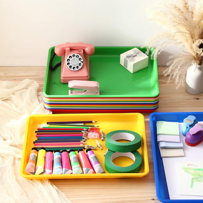 Maitys 15 Pcs Flat Plastic Trays 16.1 x 11.8'' Sensory Storage Tray Paper Stackable Classroom Bins for Office Home Organizer Arts and Crafts Supplies(Multicolor)