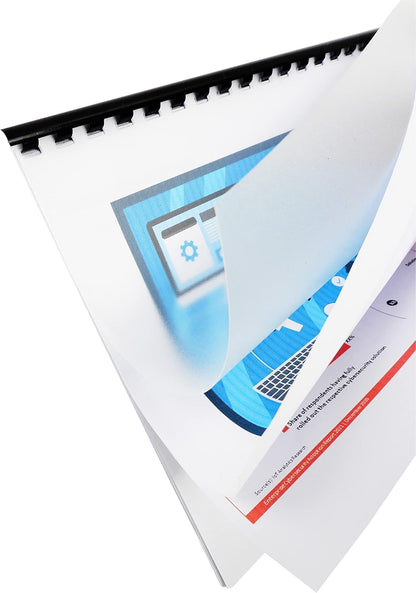 CR21-681012BK Binding Combs Plastic 21 Ring 25-90 Sheet Capacity, Max Binding A4 Size Paper, 1/4in, 5/16in, 3/8in, 1/2in, Black Multi-Size Pack of 100