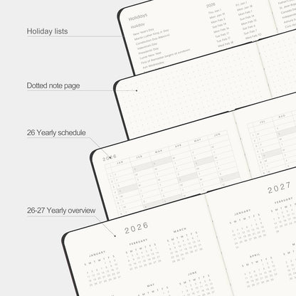 And Per Se 2026 Planner-Daily, Weekly & 15-Monthly Leather Hardcover Planner, 5.7" x 8", Daily Schedule, Monthly Tabs, 100 GSM Thick Paper, Back Pocket(Black)