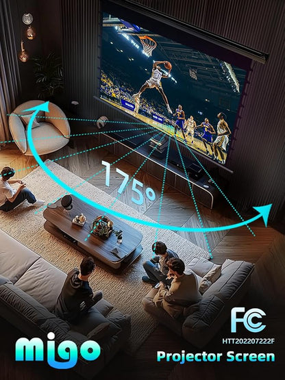 MIGO 100 Inch Projector Screen Tab-Tension,Motorized Projector Screen Pull Down with 4K HD Partial Ambient Light Remote,Wall Mount Ceiling Mount Automatic Movie Screen for Home Theater(Black Housing)