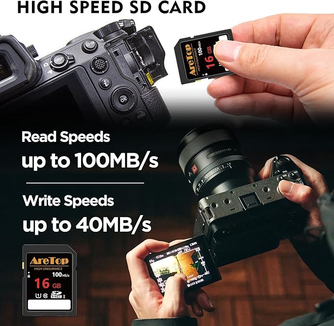 AreTop SD Card 16GB, 5 Pack UHS-I Class 10 SDHC Memory Card, 5 Pack 16GB Full HD Video Secure Digital Cards for Cameras, DSLR, Action Cams and Trail Camera
