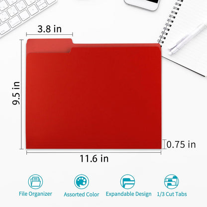 Two-Tone File Folder 8.5 x 11 Inch,100 Pack Red File Folders,1/3 Cut Tabs File Folder Letter Size,Colored File Folders,Manila File Folders for Office,School and Home,Organization