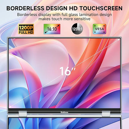 U16 Pro 16" Dual Portable Monitor Touchscreen, 1200P FHD Laptop Screen Extender with USB-C/HDMI, Plug & Play Foldable Travel Monitor for Laptop/Mac/PC/Phone/Windows, VESA Mountable