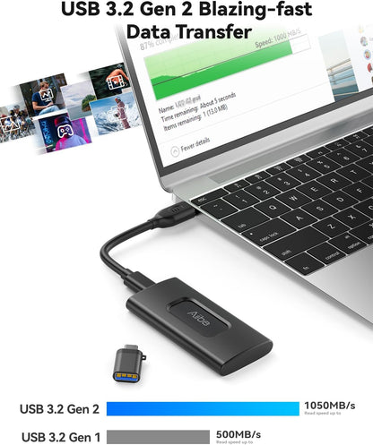 Aiibe 1TB External SSD USB C Portable SSD USB 3.2 Gen 2, Up to 1050MB/s, External Solid State Drive 1TB External Hard Drive for iPhone 16/15, Laptop, Mac and PS5 (Black)