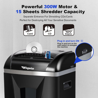 15-Sheet Paper Shredder with 58dB Quiet Operation, P4 Cross-Cut Security for Home Office, 15-Minute Run Time & 5.8-Gallon Bin – Shreds Credit Cards & CDs