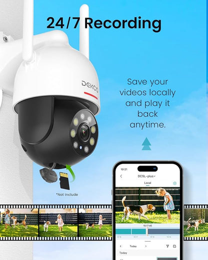 DEKCO 2Packs, 2K WiFi Outdoor Security Cameras Pan-Tilt 360° View, 3MP Surveillance Cameras with Motion Detection and Siren, 2-Way Audio, Full Color Night Vision, Waterproof