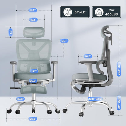 FLEXISPOT ErgoX Premium Ergonomic Office Chair with Footrest- Adjustable 3D Armrests, Dynamic Lumbar Support, Recline & Tilt Function, Mesh Seat, for Home & Office Use,Foam Blue