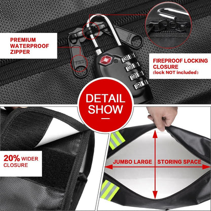 ROLOWAY Large (17 x 12 x 5.8 inches) Fireproof Bag with Reflective Strip, Water Resistant Fireproof Document Bag Safe for Money, Documents and Valuables Storage