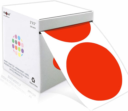 PARLAIM 3 Inch Round Permanent Adhesive Color Cod Dot Stickers,500 per Dispenser Box Roll dots Label Inventory Circle Stickers (Red)
