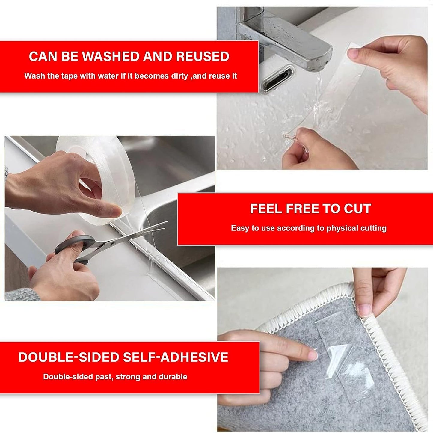 Heavy Duty Double Sided Tape - Extra Large Nano Double Sided Adhesive Tape 1.18 inch Wide Removable Wall Tape Sticky Poster Tape Decor Carpet Tape, Clear Mounting Tape Picture Hanging Strips 9.85ft