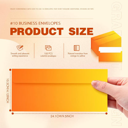 100 Pcs #10 Business Envelopes Colorful Self Adhesive Standard Envelopes Gradient for Office Check Invoices Letters Letterhead Invitations Announcements 4-1/8 x 9-1/2''(Gradient Orange)