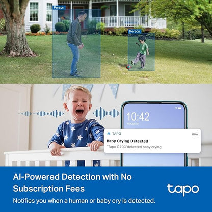 Tapo 2K 3MP Pan/Tilt Indoor/Outdoor Security Camera, Free Person/Baby Cry Detect & Motion Track, 360° View, Color Night Vision, SD/Cloud Storage, Works w/Alexa & Google Assistant, HybridCam 360