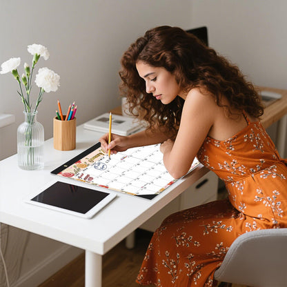 2026-2027 18-Month Large Desk Calendar with 2 Stickers & Hanging Rope - 17"x12" Watercolor Floral Desktop or Wall Calendar | Holiday Marks & Year Countdown | for Office, Homeschool, Teacher Planning (Jan 2026 - Jun 2027)