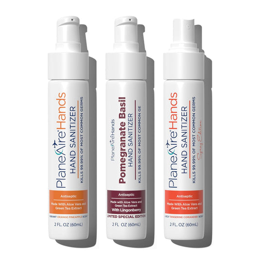 Citrus & Spice Variety 3pk Hand Sanitizer | Orange Pineapple Gel, Pomegranate Basil Lotion, Tangerine Coriander Spray | Travel Size | Made with Aloe Vera & Essential Oils | Rich in Vitamin E