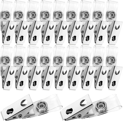 150Pcs Premium Metal Badge Clips with Clear PCV Straps, for ID Cards, Badge Holders, Name Tags, Work Badges