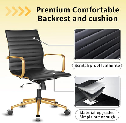 Chair, Desk Computer Chair ，with Armrests ，Ergonomic Office Chair for Home and Office, 17.32 x 22.83 x 35.43 inches, Multiple Colors (Gold Black)