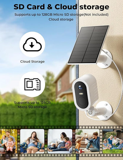 Security Cameras Wireless Outdoor,5G/2.4G WiFi Home Security System with 2-Cams Kit Solar Cameras for Home Security 2K,180-Day Battery,Local Storage & No Subscription 128GB Memory Card