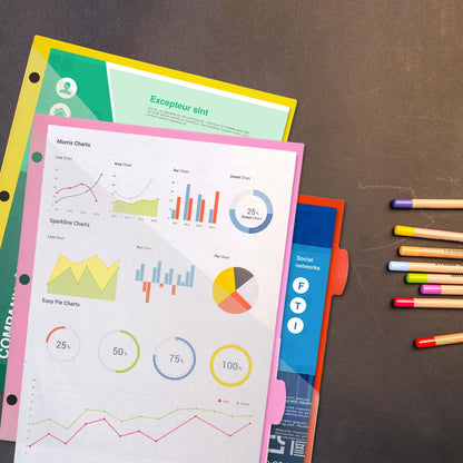 WOT I 8-Tab Binder Dividers with Clear Front Pocket - 3 Sets, Reusable Plastic Pocket Dividers for 3 Ring Binder, 4 Vibrant Colors, Tear-Resistant, Total 24 Tabs