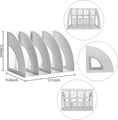 SAYEEC File Holder Storage Folder 4 Compartment Standing Desktop Hollow Organizer Files Shelf Plastic Notebook Magazine for Office School Home Supplier Students (Random Light Gray OR Blue)